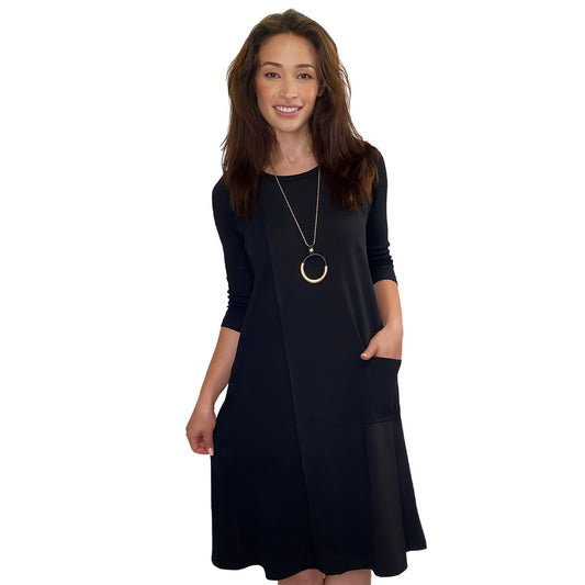 100% Cotton A-Line Dress with 3/4 Sleeves