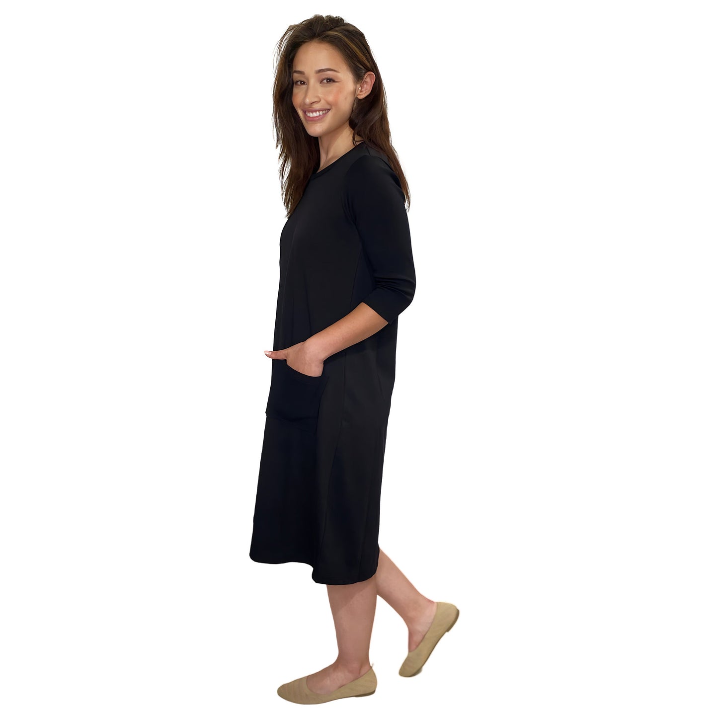100% Cotton A-Line Dress with 3/4 Sleeves