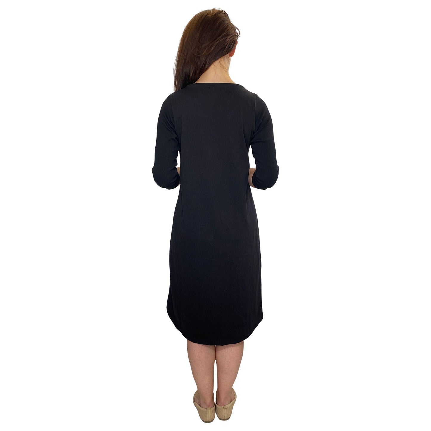 100% Cotton A-Line Dress with 3/4 Sleeves