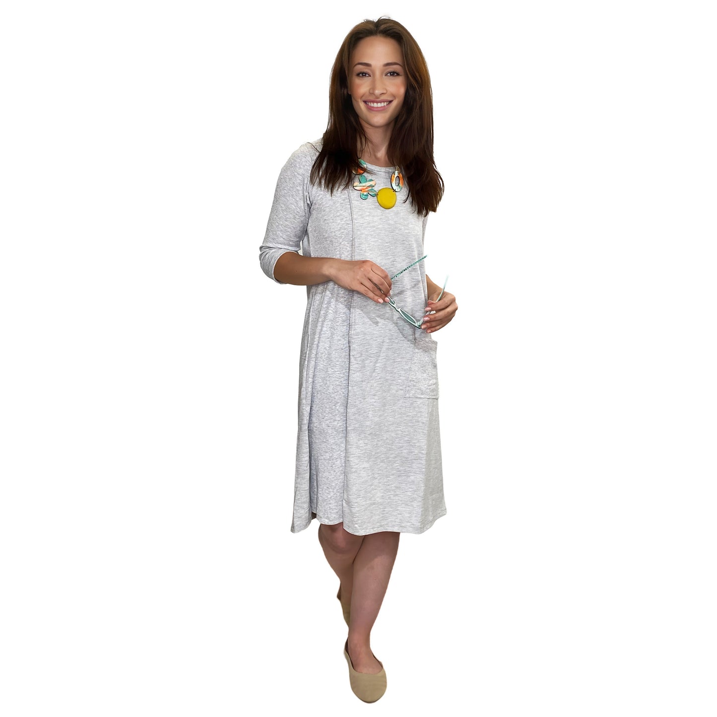 100% Cotton A-Line Dress with 3/4 Sleeves