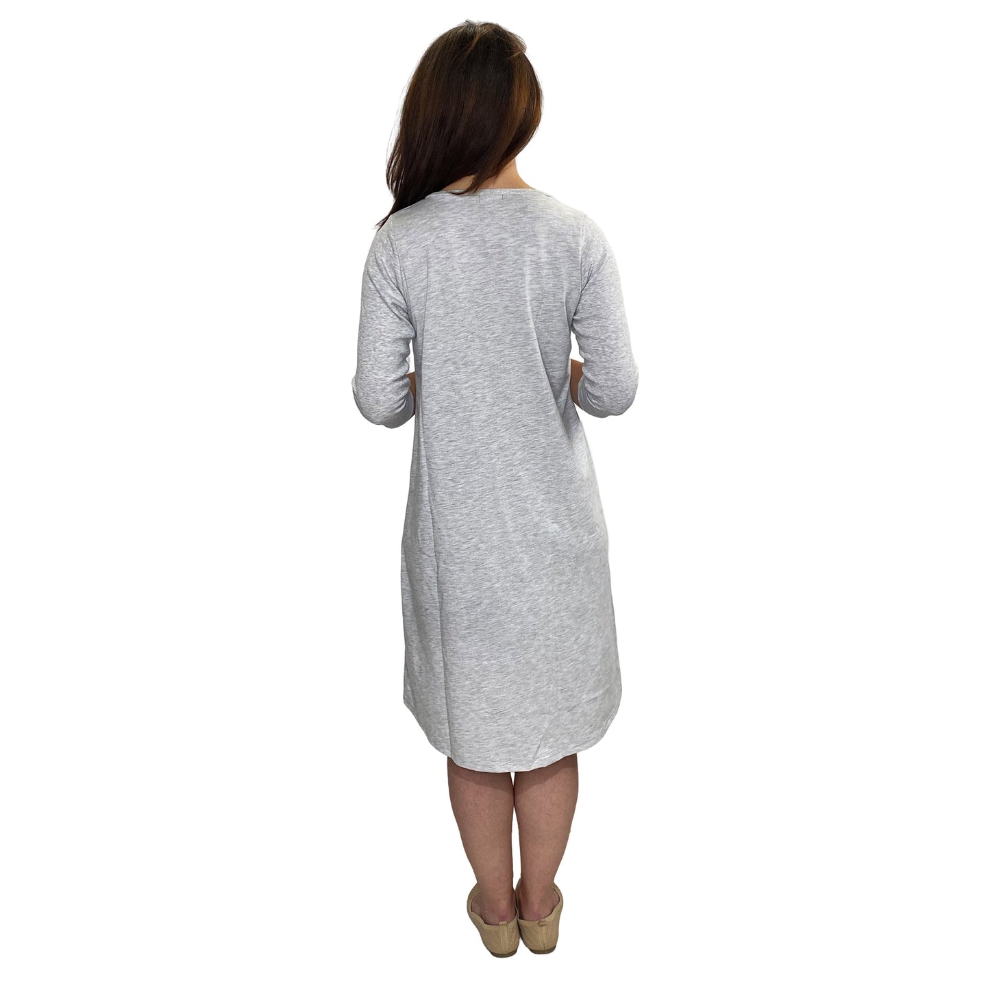 100% Cotton A-Line Dress with 3/4 Sleeves