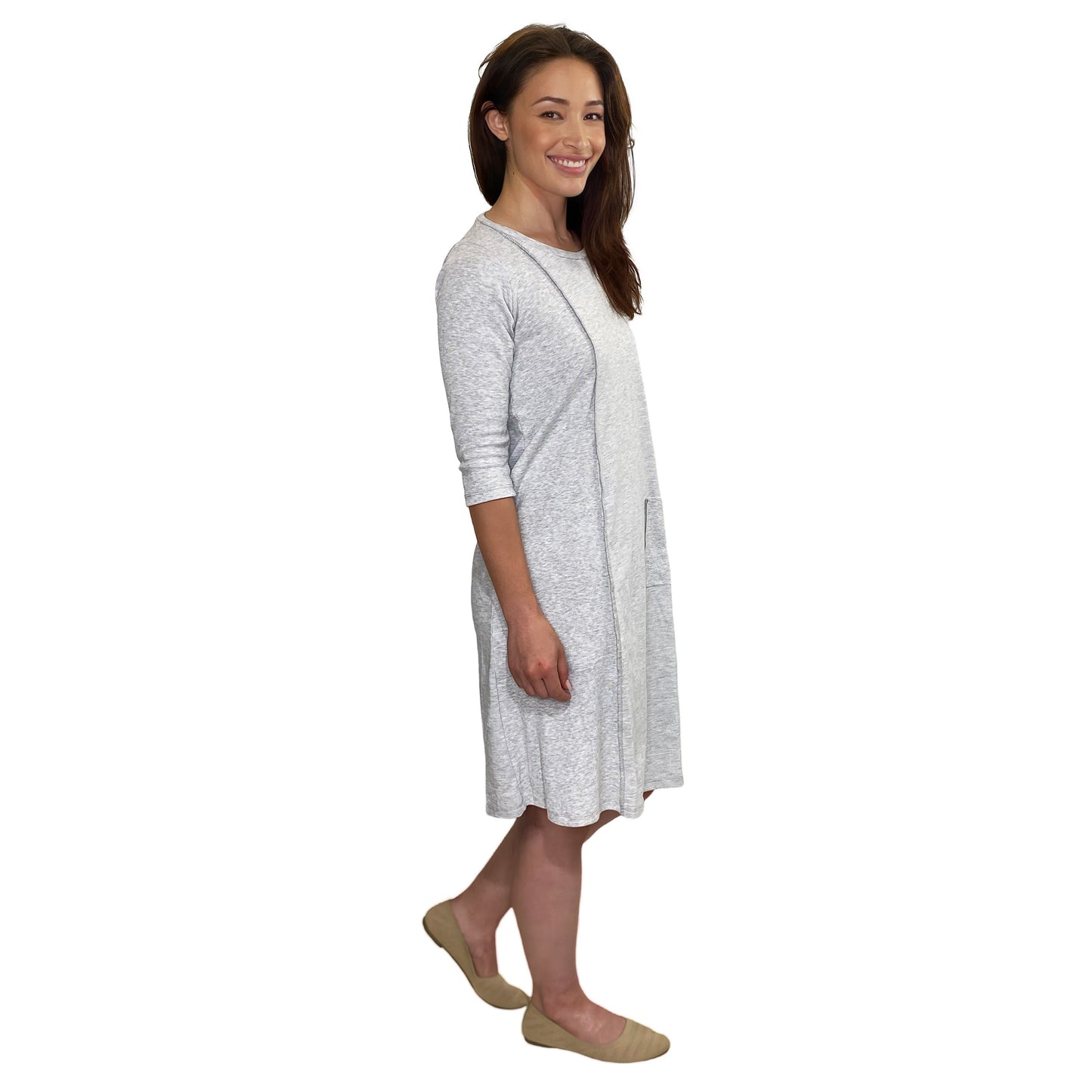 100% Cotton A-Line Dress with 3/4 Sleeves