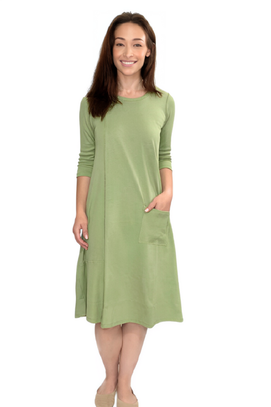 100% Cotton A-Line Dress with 3/4 Sleeves