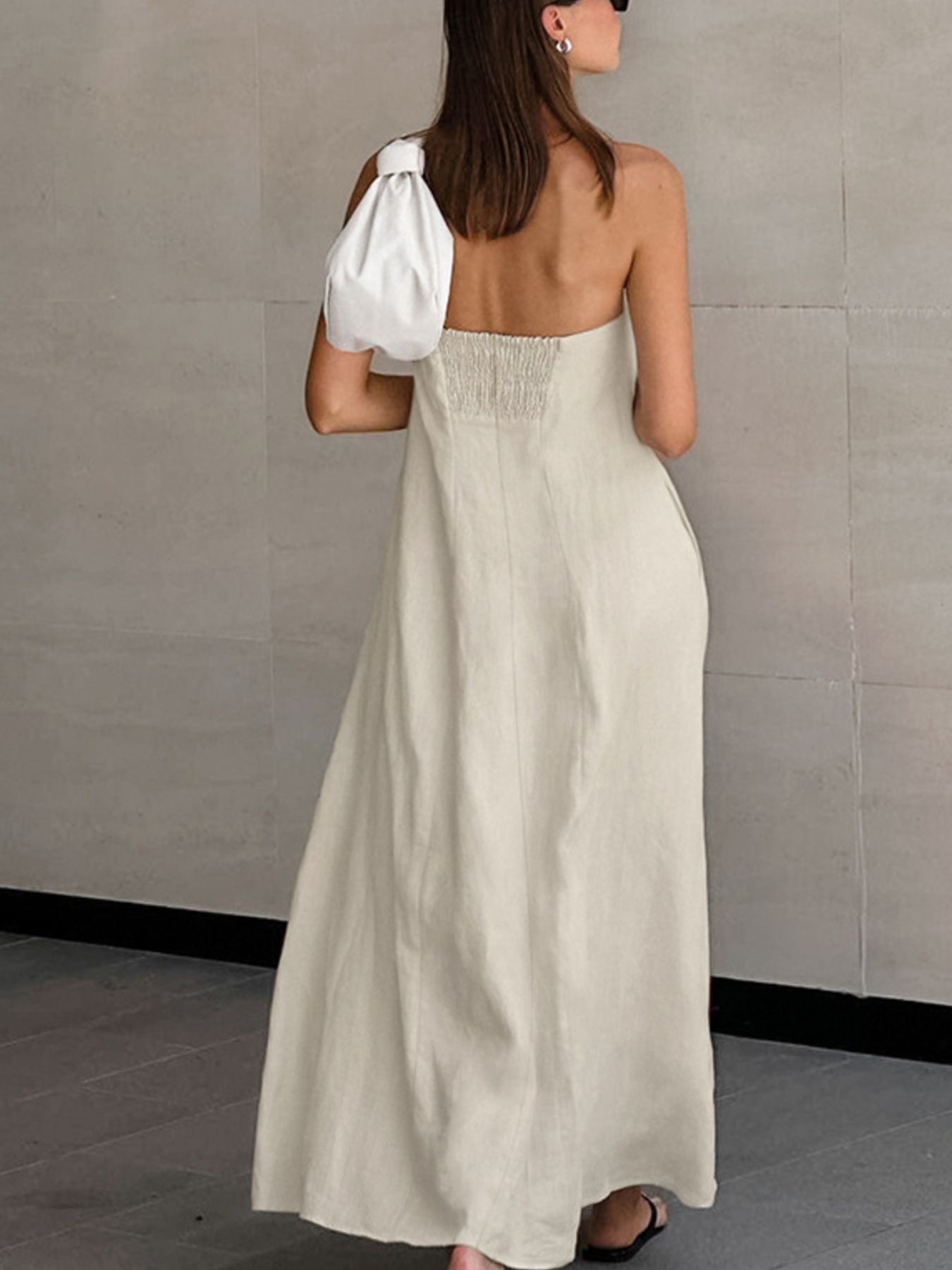 Beige hemp midi dress tube silhouette minimalist style buy sustainable clothing online, organic cotton clothing for women, sustainable summer dress, plastic free clothing women, ethical clothing brands, breathable sustainable dress
